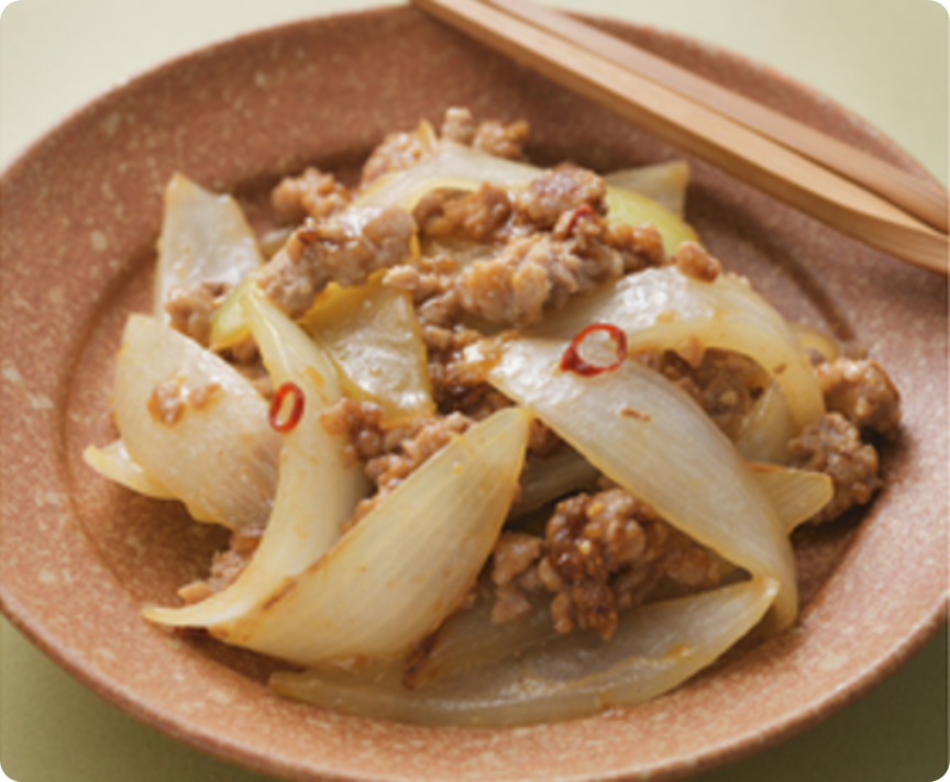 新玉とひき肉のピリ辛炒め